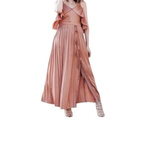 Banana Republic X Maxi Brown Dress Olivia Palermo Ruffled Pleated Size 00P